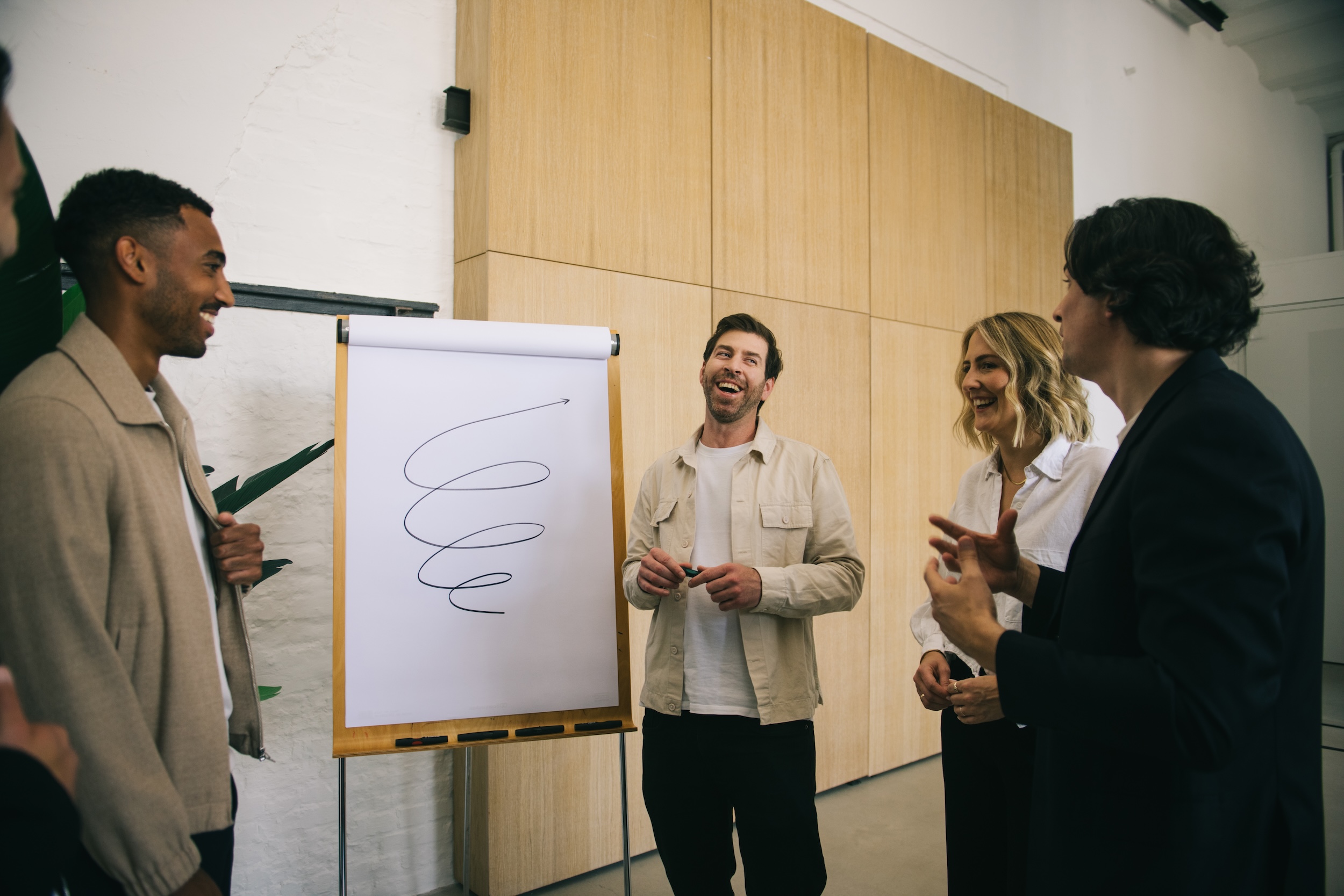 IOS-Choaches und Coachees stehen vor einem Flipchart