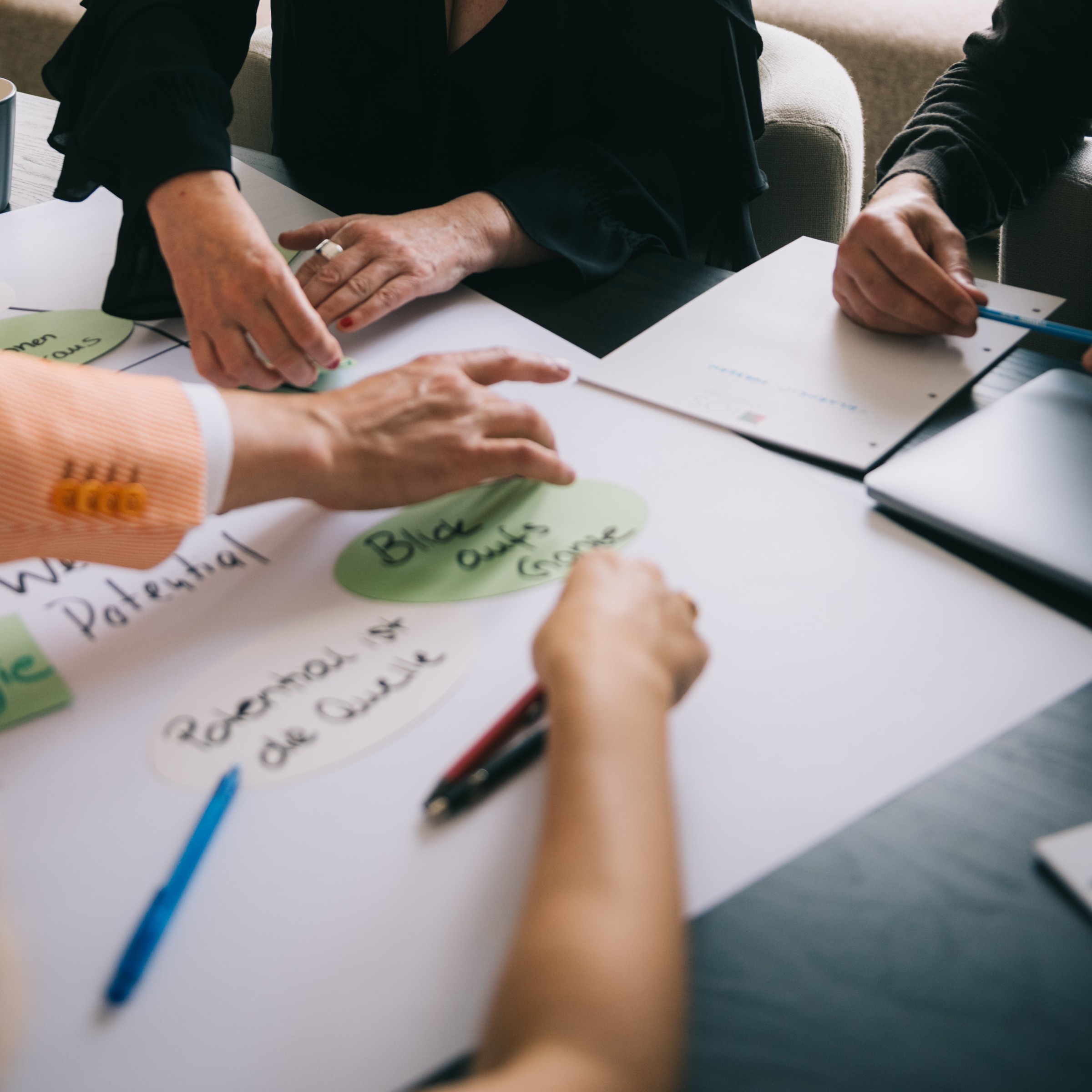 Themen werden beim Auftaktworkshop zur systemischen Unternehmensberatung am IOS Institut auf Kärtchen gesammelt.